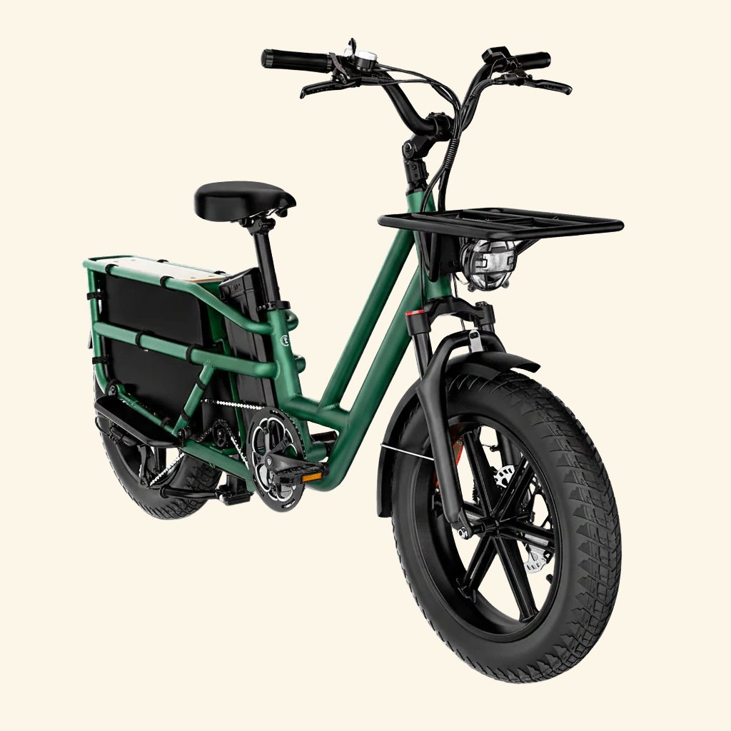 Fatbike Longtail — vélo électrique fatbike famille avec porte-bébé et surf rack